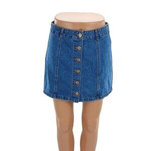 Forever 21 Womens Denim Mini Skirt Button Front A Line Casual Blue Jean S